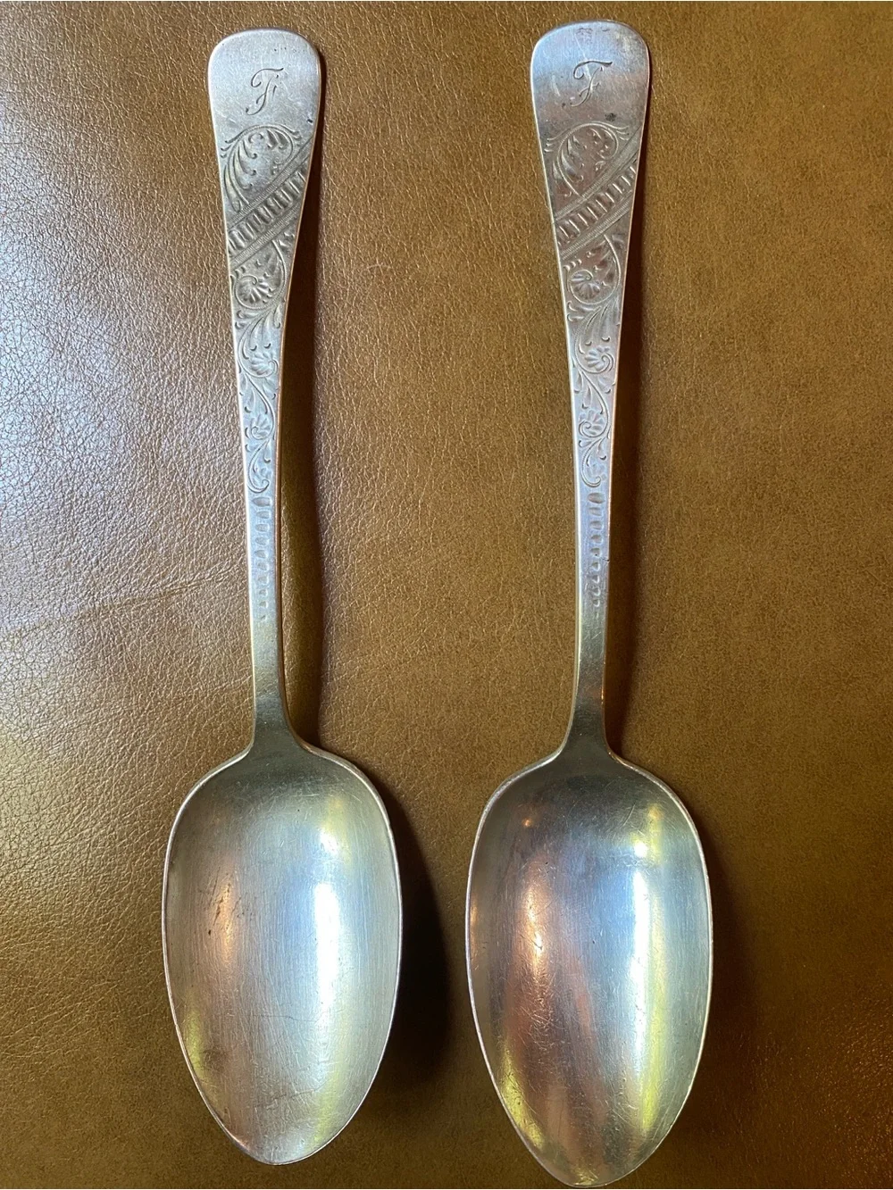 54g Lot of 4 1888 Antique Engraved Whiting Sterling Silver 7” Dessert Spoons